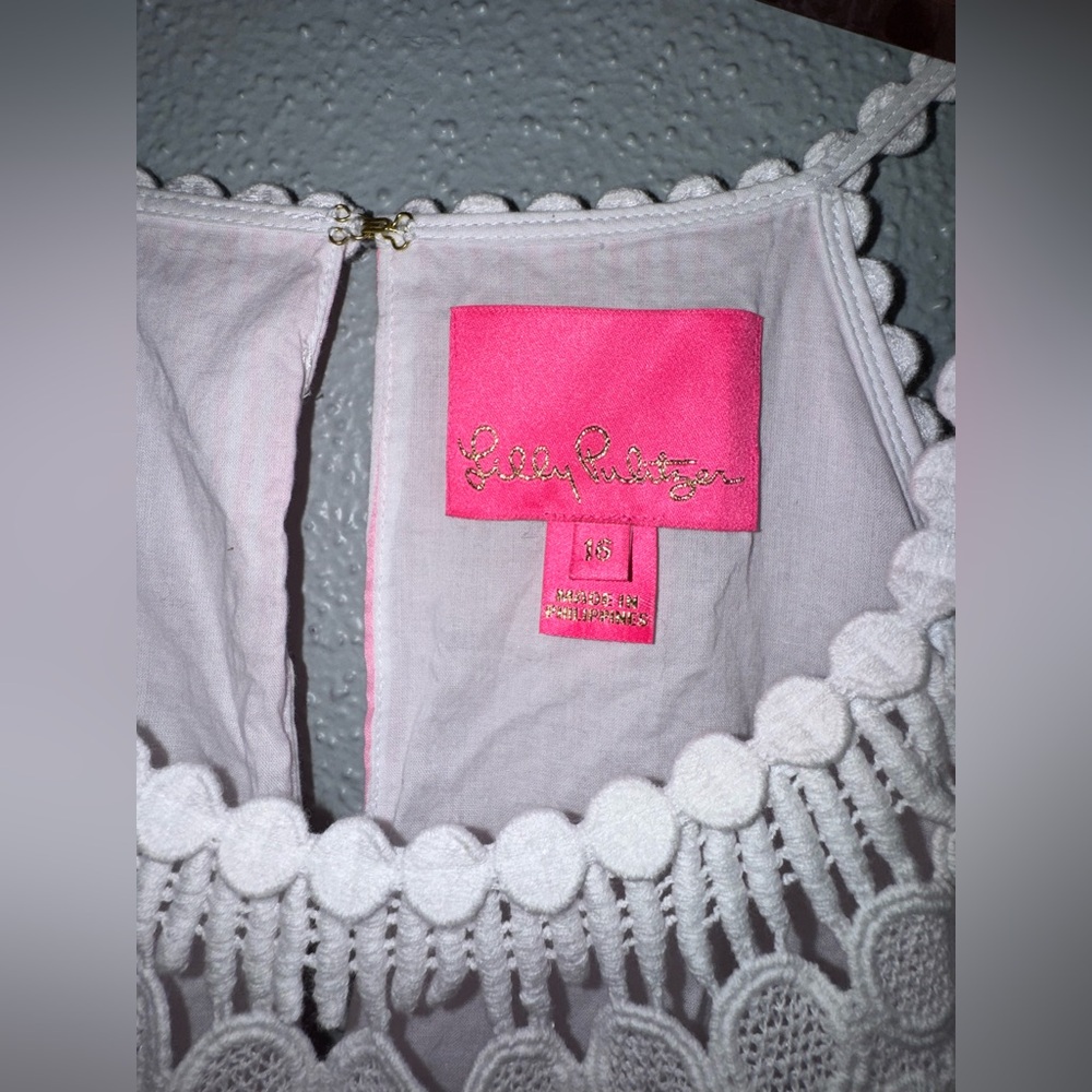 🔥Lilly Pulitzer Britt Seersucker Striped Halter Lace Dress Havana Pink - Picture 8 of 10